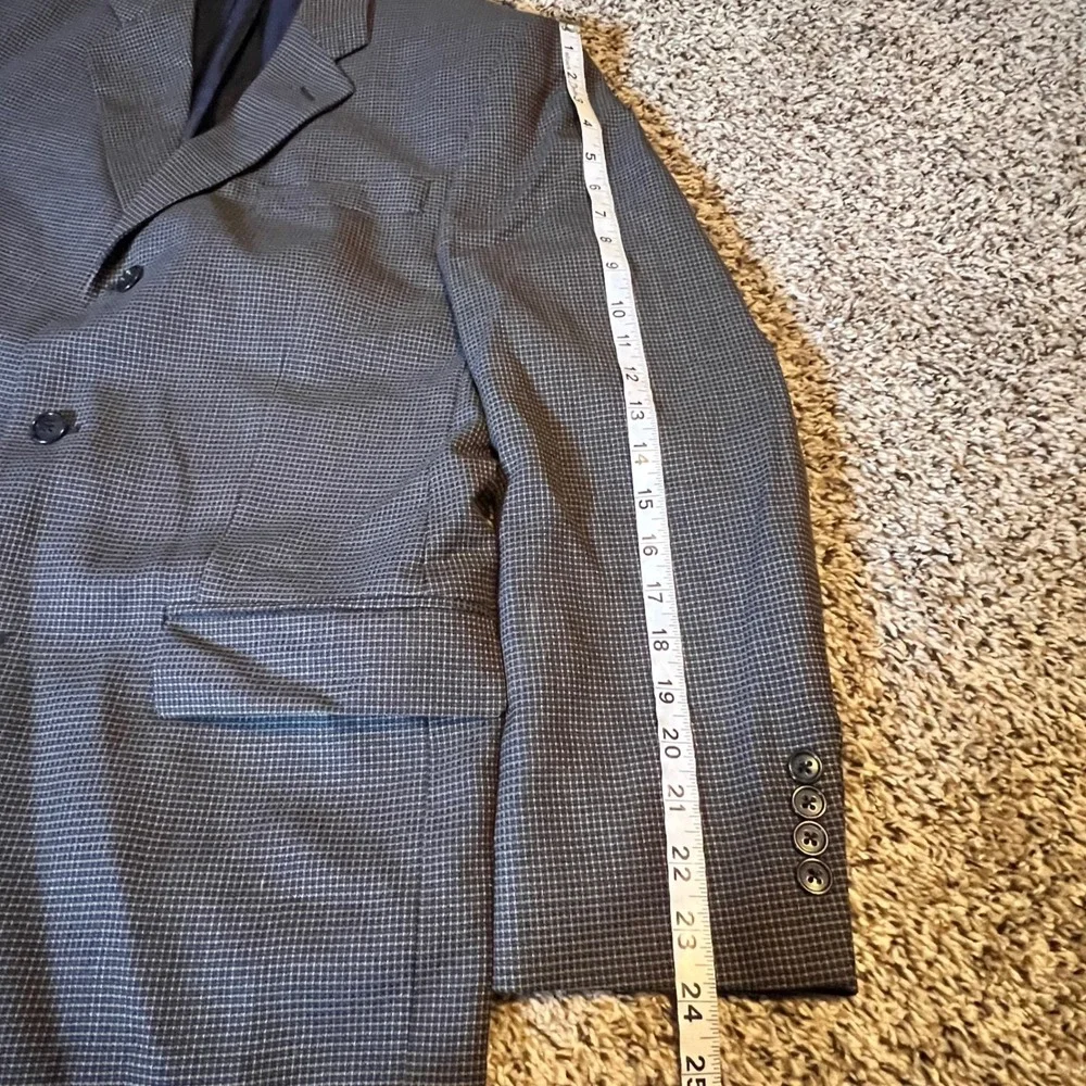 Calvin Klein Mens Grey‎ Wool Micro Check 3 Button Blazer Jacket No Size Listed.